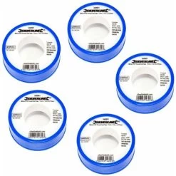 Silverline White PTFE Tape X5 Threaded Seal Plumbing 12mmx12m