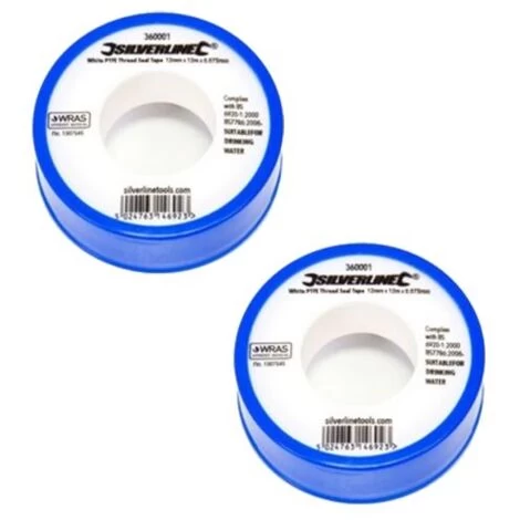 Silverline White PTFE Tape X2 Seal Fitting Plumbing Tape 12mmx12m - Image 2