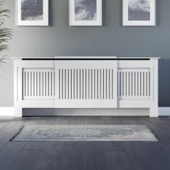 Radiator Cover Adjustable - White Vertical Style