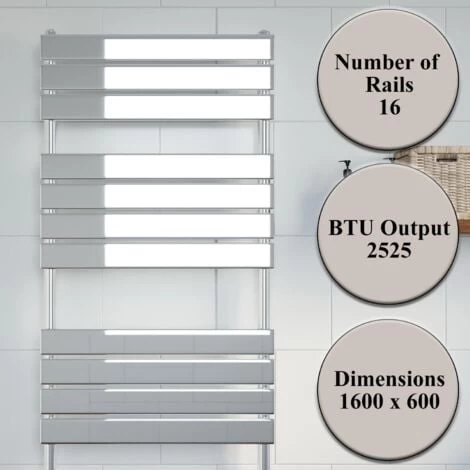 DuraTherm Flat Panel Heated Towel Rail Chrome - 1600 X 600mm - Image 3