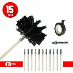 Chimney Sweeping Kit Pole Pellet Adjustable Brush Chimney Cleaning 100mm Ducts 11 Sweeping Rods (15 Feet) Thsin