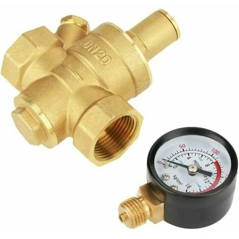 Brass Water Pressure Reducer, DN20 Brass Adjustable Water Pressure Regulator Reducer With Gauge - Image 2