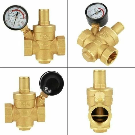 Brass Water Pressure Reducer, DN20 Brass Adjustable Water Pressure Regulator Reducer With Gauge - Image 3