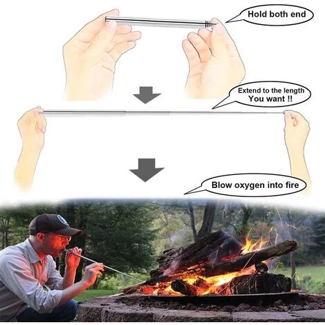 GDRHVFD Stainless Steel Collapsible Campfire Tool Fire Blower Pipe Blowpipe Pocket Bellow Retractable Tube For Picnic Camping Hiking Outdoor Building Fire Tools - Orange - Image 3