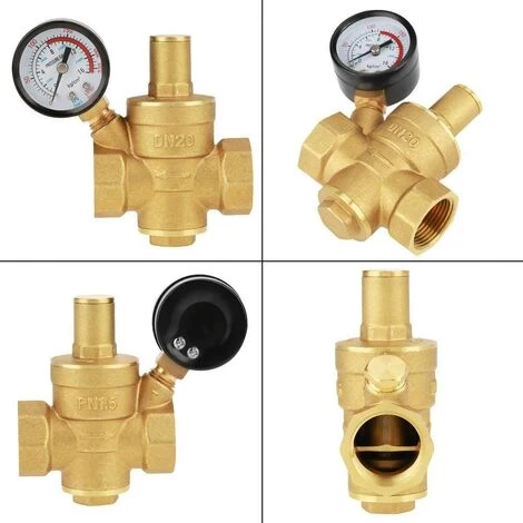 Brass Water Pressure Regulator, DN20 Adjustable Water Pressure Regulator With Pressure Gauge - Image 2