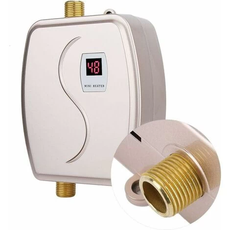 Instant Electric Water Heater, 220V 3800W Mini Instant Tankless Water Heater Adjustable Thermostat, Mini Portable Kitchen Water Heater For Bathroom Kitchen (Gold) - Image 3