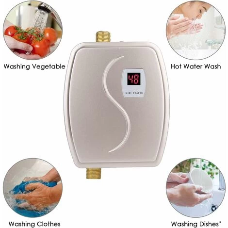 Instant Electric Water Heater, 220V 3800W Mini Instant Tankless Water Heater Adjustable Thermostat, Mini Portable Kitchen Water Heater For Bathroom Kitchen (Gold) - Image 4