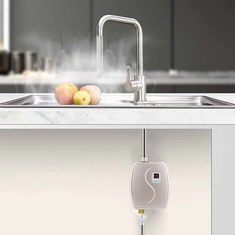 Instant Electric Water Heater, 220V 3800W Mini Instant Tankless Water Heater Adjustable Thermostat, Mini Portable Kitchen Water Heater For Bathroom Kitchen (Gold) - Image 5
