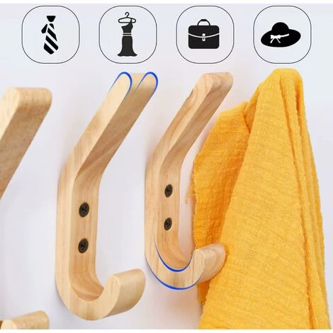 Wooden Coat Hook, 4 Piece 155mm J Shape Coat Hooks, Upgraded Wall Mounted Towel Hooks, Grade A Oak, Hand Polished Surface, Suitable For Kitchen And Bedroom - Image 2