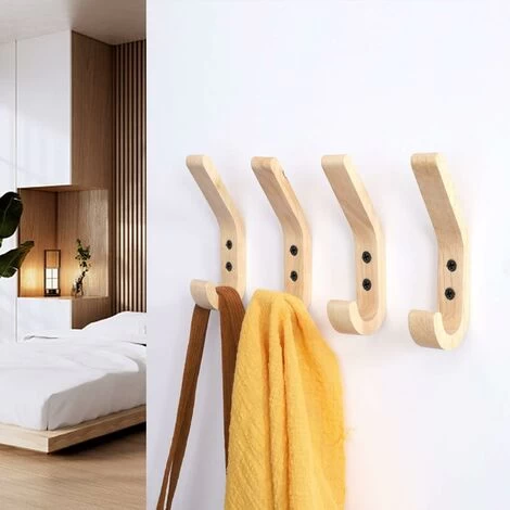 Wooden Coat Hook, 4 Piece 155mm J Shape Coat Hooks, Upgraded Wall Mounted Towel Hooks, Grade A Oak, Hand Polished Surface, Suitable For Kitchen And Bedroom - Image 4