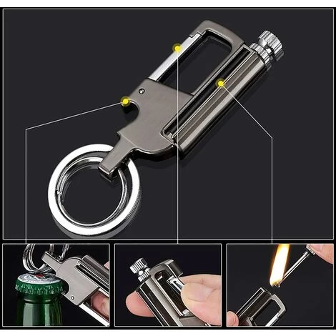 HIASDFLS Allumettes Permanentes En Métal, étanches, Silex Allumettes En Métal Allume Feu Ouvre-Bouteille Porte-clés De Voiture Briquet Remplissable Au Kérosène De Plein Air - Image 3