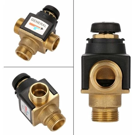 HIASDFLS Vanne De Mélange Thermostatique - Vanne De Mélange Thermostatique En Laiton à Filetage Mâle DN20 à 3 Voies Pour Chauffe-eau Solaire Vannes 3 Voies Thermostatique - Image 3