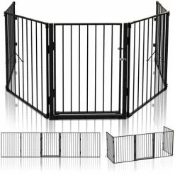 VOUNOT 5 Panel Metal Fire Guard, Hearth Gate, Foldable Grille Extra Wide 300 Cm, Black
