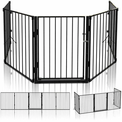 VOUNOT 5 Panel Metal Fire Guard, Hearth Gate, Foldable Grille Extra Wide 300 Cm, Black