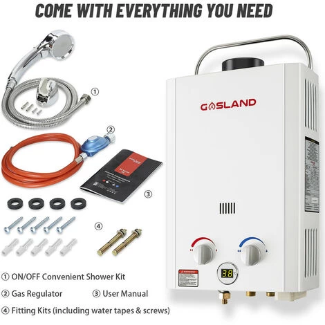 GASLAND Outdoor Tankless Gas Water Heater With Rain Cap, CE Certified BE158 6L Hot Shower System, Portable Instant Water Heater For Camping Road Trip, White - Image 5