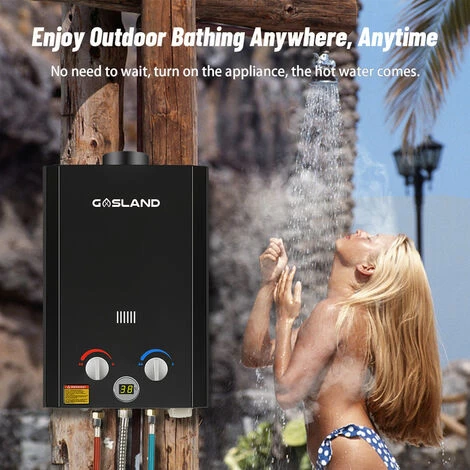 GASLAND Tankless Gas Water Heater, BE264B 10L Outdoor Instant Propane Water Heater With Rain Cap, GAR Standard Boat Cabin Camping Hot Shower System, Black - Image 2