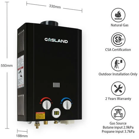 GASLAND Tankless Gas Water Heater, BE264B 10L Outdoor Instant Propane Water Heater With Rain Cap, GAR Standard Boat Cabin Camping Hot Shower System, Black - Image 3