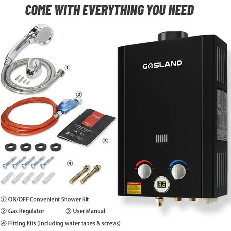 GASLAND Tankless Gas Water Heater, BE264B 10L Outdoor Instant Propane Water Heater With Rain Cap, GAR Standard Boat Cabin Camping Hot Shower System, Black - Image 5
