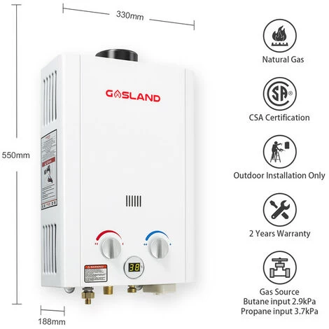 GASLAND Tankless Gas Water Heater, BE264 10L Outdoor Instant Propane Water Heater With Rain Cap, GAR Standard Boat Cabin Camping Hot Shower System, White - Image 2
