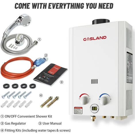 GASLAND Tankless Gas Water Heater, BE264 10L Outdoor Instant Propane Water Heater With Rain Cap, GAR Standard Boat Cabin Camping Hot Shower System, White - Image 4