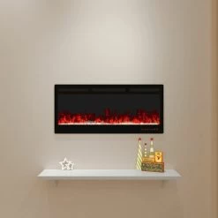 50 Inch 14 LED Colours Electric Wall Recessed Fireplace Mounted Free Standing Black