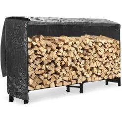 Neo 240cm Outdoor Metal Log Holder Storage Rack With Cover