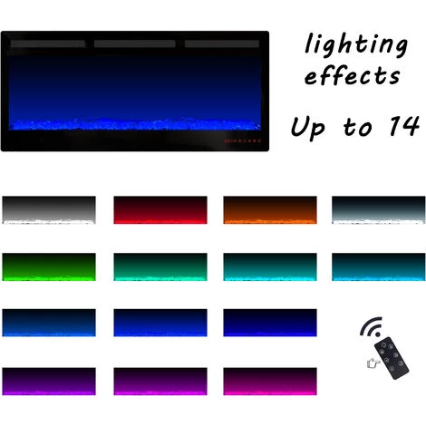 Acezanble 40 Inch Electric Fireplace 14 LED Colours Wall Mounted Heater Black - Image 5