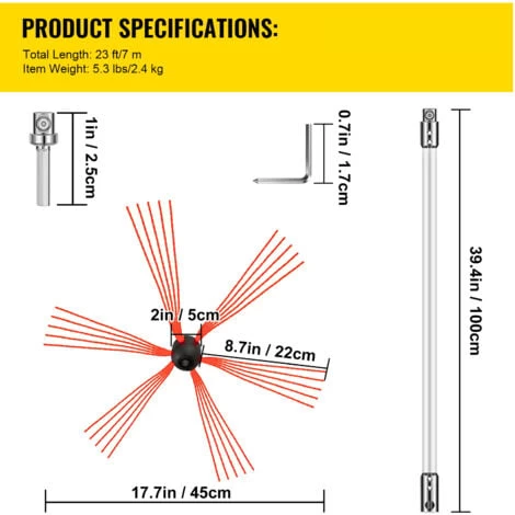 VEVOR Flexible Chimney Sweep Rods 23FT Chimney Cleaning Kit Nylon Sooteater Chimney Cleaning Kit Flexible Brush Head Chimney Sweeping Rods Easy Conn - Image 2