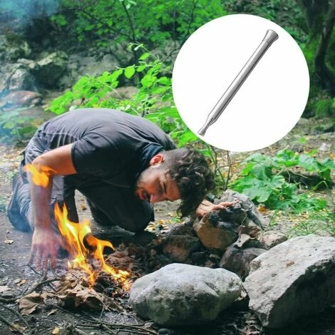 FlkwoH Foldable Outdoor Blowing Fire Tube 6 Sections Stainless Steel Fire Blower Pipe Silver Telescopic Gear Campfire Tool For Camping Travel Fireplace,T-Audace - Image 2