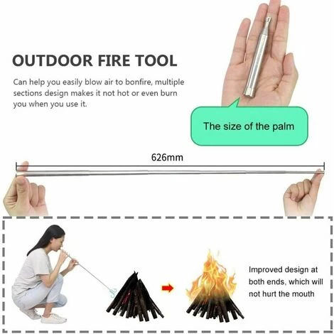 FlkwoH Foldable Outdoor Blowing Fire Tube 6 Sections Stainless Steel Fire Blower Pipe Silver Telescopic Gear Campfire Tool For Camping Travel Fireplace,T-Audace - Image 4