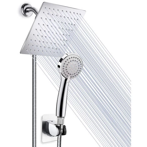 Wall Rainfall Exposed Dual Shower Mixer Bathroom Twin Head