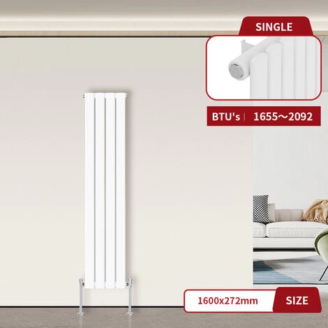 Warmehaus Karlstad White Flat Panel Vertical Radiator Tall 1600 X 272mm Single Column