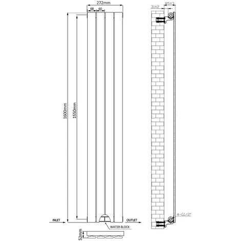 Warmehaus Karlstad White Flat Panel Vertical Radiator Tall 1600 X 272mm Single Column - Image 5