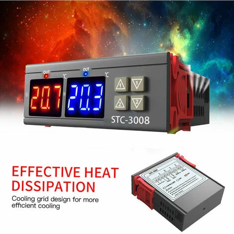 GTA Dual Digital Display Thermostat Temperature Controller With Dual NTC Probe Relay Output, DC 24V - DC 24V - Image 2