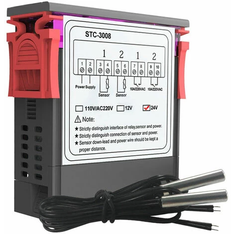 GTA Dual Digital Display Thermostat Temperature Controller With Dual NTC Probe Relay Output, DC 24V - DC 24V - Image 4