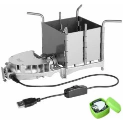 BRS Portable Camping Palm-Sized Outdoor Wood Stove Charcoal Burner Barbecue Oven Blower Electronic Stove,Silver,