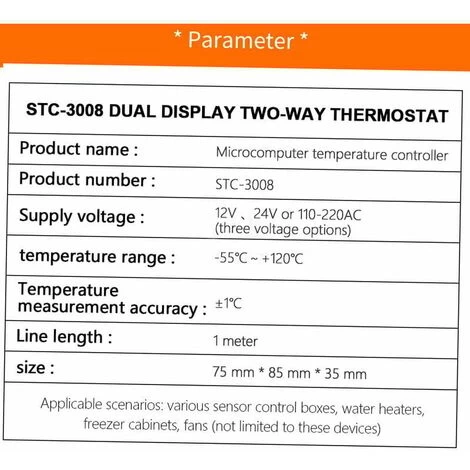 Dual Digital Display Thermostat Temperature Controller With Dual NTC Probe Relay Output, DC 24V - DC 24V - Image 3