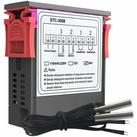 Dual Digital Display Thermostat Temperature Controller With Dual NTC Probe Relay Output, DC 24V - DC 24V - Image 4