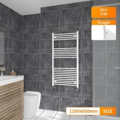 Bathroom Heated Towel Rail Radiator Straight White Ladder Warmer 1200x600mm