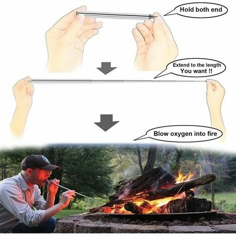 Foldable Campfire Tool Stainless Steel Fire Blowing Hose Pocket Bellows Retractable Tube For Picnic Camping Hiking Outdoor Built Fire Tools Black - Image 3