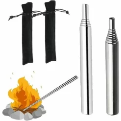 Pieces Pocket Bellows,Stainless Steel Telescopic Bellows Starter Fire Tool For Cooking Picnic Bbq Hunting Fishing Hiking