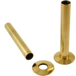 180mm Radiator Valve Pipes And Collars Easy Fit Packs Plumbing Tubes Polished Brass