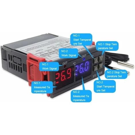 Dual Probe Intelligent Digital Temperature Controller For Computer Thermostat Display (DC 12V) - Image 3