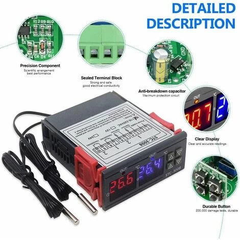 Dual Probe Intelligent Digital Temperature Controller For Computer Thermostat Display (DC 12V) - Image 5
