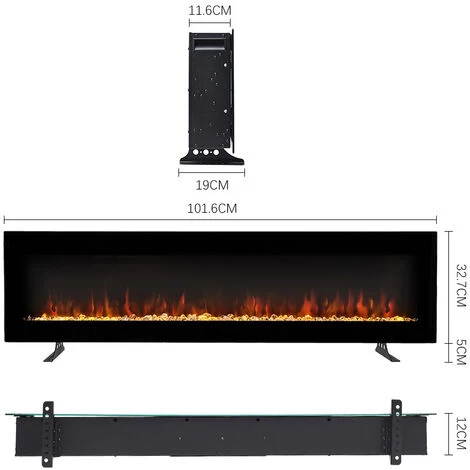 Livingandhome 40 Inch Wall Mounted Freestanding Electric Fireplace 9 Flame Colors With Remote Control - Image 5