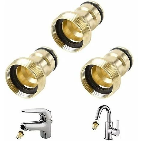 Tap Connector, Mixer Tap Hose Adaptor, Solid Brass Threaded Hose Water Pipe Connector, 3pcs