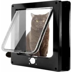 Cat Flap, 4 Way Magnetic Cat Flap For Cats And Small Dogs, Easy To Install, Manual Sliding Pet Door On Wall / Wood / UPVC Door (Black, L)