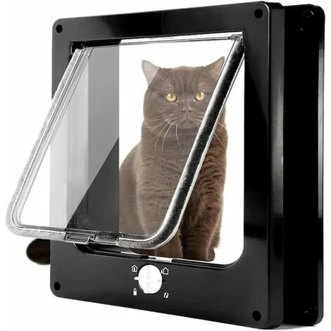 Cat Flap, 4 Way Magnetic Cat Flap For Cats And Small Dogs, Easy To Install, Manual Sliding Pet Door On Wall / Wood / UPVC Door (Black, L)