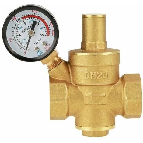 Moon Brass Water Pressure Reducer, DN20 Adjustable Brass Water Pressure Regulator Reducer With Pressure Gauge