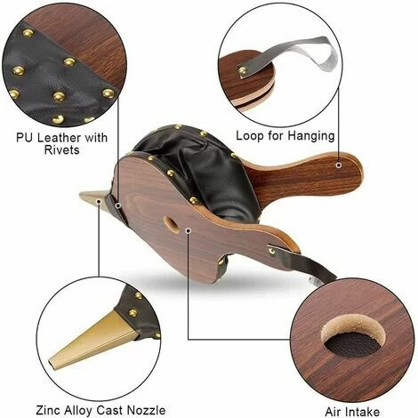Rose-Wooden Air Blower, Fireplace Blower, Manual Fireplace Blower, Wooden Fireplace Bellows Cast Iron Nozzle With Hanging Cord, For Fireplace, BBQ, Outdoor Camping (Brown) - Image 3